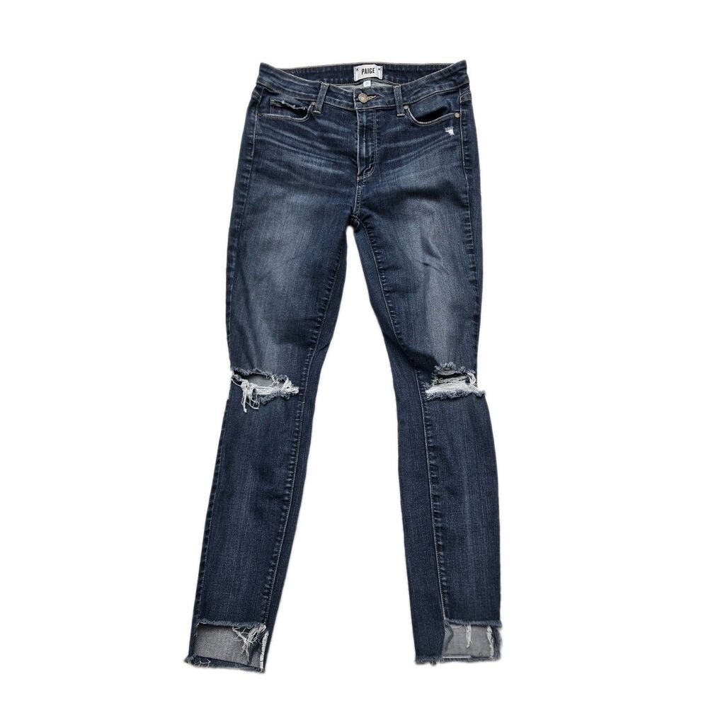 Paige Verdugo Ankle Jeans Womens 29 Blue Medium Wash Stretch Distressed Denim